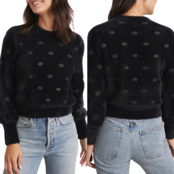 MARINE LAYER Arielle Black Metallic Funfetti Crew Neck Sweater Sz L NWT - Picture 5 of 11